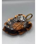 Vtg Coppercraft Leaf Shaped Metal Trinket Dish Handle Retro Decor - $193.76 MXN