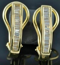 2Ct Lab Created Baguette Cut Diamond Omega Back Hoop Earrings 14K Gold Over - £66.18 GBP