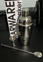 25oz Cocktail Shaker Stainless Steel w Built in Strainer Jigger &amp; Spoon NEW - $24.73