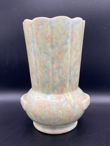 Crown Devon Vase, green ceramic, scalloped edge, fluted throat, handles, VTG &#39;30 - £31.12 GBP