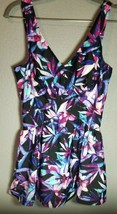 Le Cove One Piece Swimsuit Floral Skirted Pink Purple Size 12 - $24.74