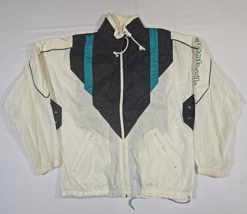 Vintage 90&#39;s Reebok Teal White Black Windbreaker Jacket w/ Hood - Size M - $24.18