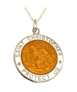 SAINT CHRISTOPHER PROTECT US Peach &amp; White Enamel Medal Japan Sterling C... - £100.96 GBP