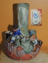 Japanese Sumida Gawa Vase 7&quot;+ children climbing rocks drip glaze Ishiqur... - $3,146.79 MXN