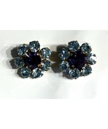 Vintage Blue &amp; Purple Rhinestones Clip Earrings Signed Austria Gold Tone... - €13,59 EUR