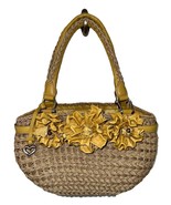 Brighton Straw Yellow Leather Flower Handbag Top Handle Bag Boho Shabby ... - $771.10 MXN