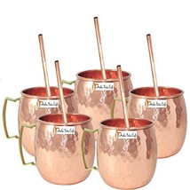 Set of 5 - Prisha India Craft  Moscow Mule Solid Copper Mug 550 ML / 18 oz - Coc - £46.96 GBP