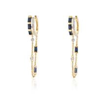 14K Gold Blue Sapphire Diamond Dangling Chain Earrings - £1,179.84 GBP