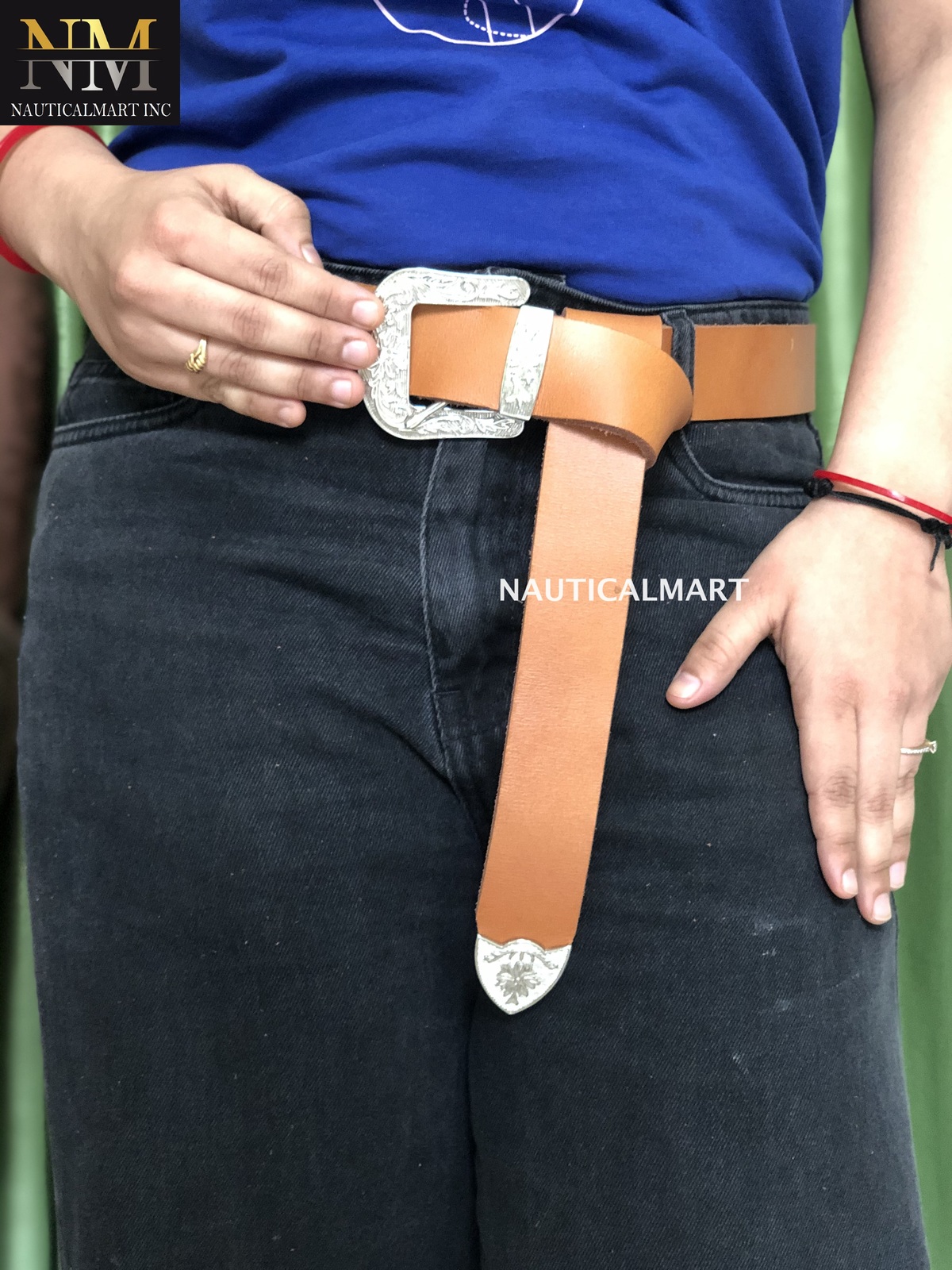 Medieval Leather Belt with Solid Silver Buckle, Ideal for LARP SCA Medieval Rena