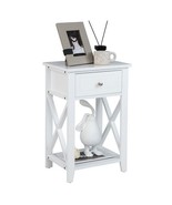 Storage End Bedside Drawer Nightstand w/ Bottom Shelf-White - Color: White - £62.79 GBP