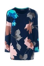Lands End Women&#39;s Supima 3/4 Sleeve Print Sweater Deep Sea Multi Floral New - $39.99