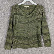 Pink Rose Sweater Medium Women&#39;s Pullover Green Knitted Cotton Blend M - $16.73 CAD