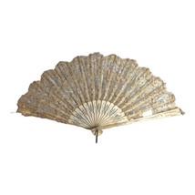 Antique Handheld Folding Lace Fan Intricate Detailing Sequin Accents Orn... - £22.56 GBP