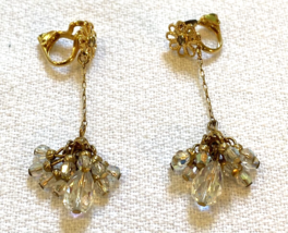 Patented Gold-Tone and Clear Rhinestone Dangle Chain Clip-On Earrings - £18.97 GBP