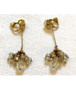 Patented Gold-Tone and Clear Rhinestone Dangle Chain Clip-On Earrings - £18.59 GBP