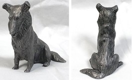 Vintage Pewter Sitting Collie Dog Handcrafted Figurine 2.75&quot; tall Mint - £13.36 GBP