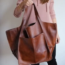 Women&#39;s Soft Leather Handbag, Vintage Leather Large Capacity Tote Bag - £29.08 GBP