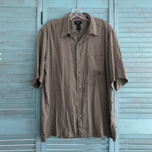 Claiborne Men&#39;s Button Up Collard Shirt ~ Sz L ~ Brown ~ 100% Silk - £16.82 GBP