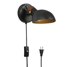 Aisilan Swivel Black Metal And Wood Wall Sconce With Plug In Cord And On Off Tog - £52.44 GBP