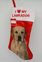 I LOVE MY LABRADOR Yellow Red Christmas Stocking Faux Fur Embroidery NWT - $11.57