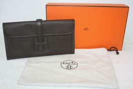 HERMES Dark Brown Epsom Leather Jige Elan 29 Clutch Bag Retail $3,725 Au... - $2,799.93