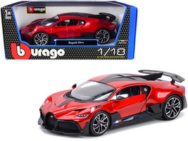 Bugatti Divo Red Metallic with Carbon Accents 1/18 Diecast Model Car by Bburago - $77.49