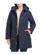 Jones New York Womens Jacket Navy Blue Quilt Hood Tie Belt Pockets Heavy... - $1,193.58 MXN