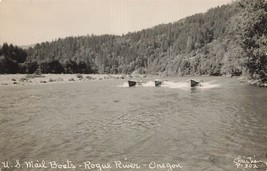 Rogue River Oregon~U S Mail Wooden Boats~Christian Real Photo Postcard - £8.75 GBP