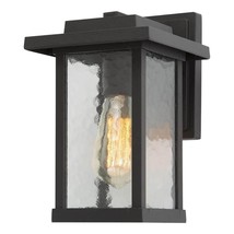 Modern 1-Light Matte Black Outdoor Wall Lantern Sconce w/ Textured Glass... - £40.30 GBP