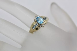 Fine 10K Yellow Gold Pear Shape Topaz Ring with Diamond Accent Size 7 - £165.21 GBP