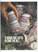 80's Budweiser Beer Print Ad Vintage This Bud's For you 8.5" x 11" - $19.31