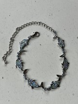 Glittery Silvertone Diving Dolphin Link Bracelet w Long Extender Chain – 6.75 in - £9.02 GBP
