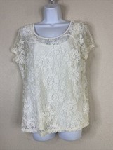 Ruby Rd Womens Size M Ivory Floral Stretch Lace Blouse Short Sleeve - £5.61 GBP