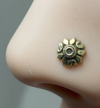 Antique Flower Indian Nose Stud gold finish nose ring corkscrew ring l bend  - £14.69 GBP