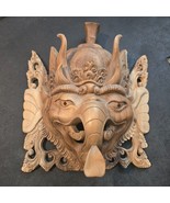 Ganesha Elephant Carved Wooden Mask Gajah Mina Sculpture Decor Religious... - $3,705.64 MXN