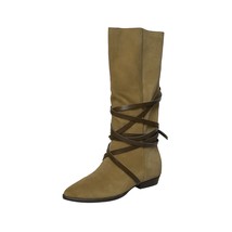 Med-Calf Boots Woman Slip On Simple Pleated  Shoes Cow Suede Winter Botas Green  - £113.00 GBP