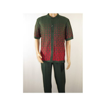 Men Silversilk 2pc walking leisure suit Italian woven knits 3115 Green Red image 2