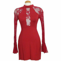 Free People Berry Red It&#39;s Now Or Never Ponte Lace Bodycon Mini Dress Xs - £47.95 GBP