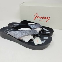 Jeossy Milan Women&#39;s Sandals Size 10 To 10.5 Metallic Silver Thong Platform - £23.97 GBP