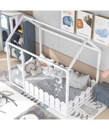 Cocoa Yacht Club Twin Size Wood Bed House Bed Frame with Fence  (White) - $554.00