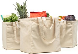 Canvas Grocery Bag 3pc XL Set with Real Pockets Long Shoulder Strap and ... - $54.37