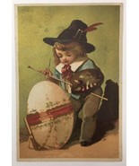 Victorian Trade Card Cute Little Boy Painting Easter Egg Blank Back - £23.52 GBP