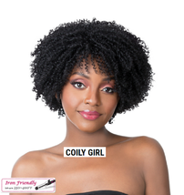 It&#39;s A Wig &quot;Coily&quot; Short Very Curly Style With Bang Wig Iron Friendly - £21.32 GBP