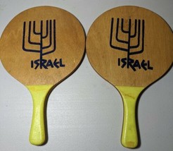 Vintage Pair of Israel Menorah Wood Paddle Ball Judaica Judaism  - £19.77 GBP