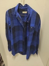 Ruff Hewn Men&#39;s xl BLUE ON BLACK Plaid Flannel Button Down Shirt - £8.07 GBP