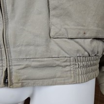 Vintage LL Bean Canvas Quilt Lined Work Jacket Mens L Leather Collar Beige Chore - £42.36 GBP