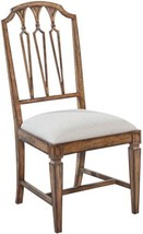 Side Chair Uptown Dining Accent Rustic Pecan Wood Linen Pierced Backsplat - £517.02 GBP