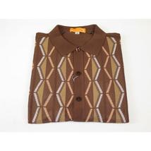 Mens Stacy Adams Italian Style Knit Woven Shirt Short Sleeves 71027 Brown image 2