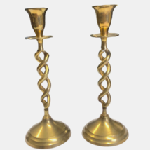 2 Open Barley Twist Brass Candlesticks Vintage 9 inches Tall Pair Unmarked - £37.53 GBP