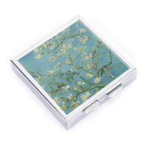 PILLBOX 4 Grid square paint Van Gogh almond blossom Stash Metal Case Holder - £12.54 GBP